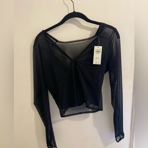 Abercrombie black crop top with mesh overlay (new with tags)